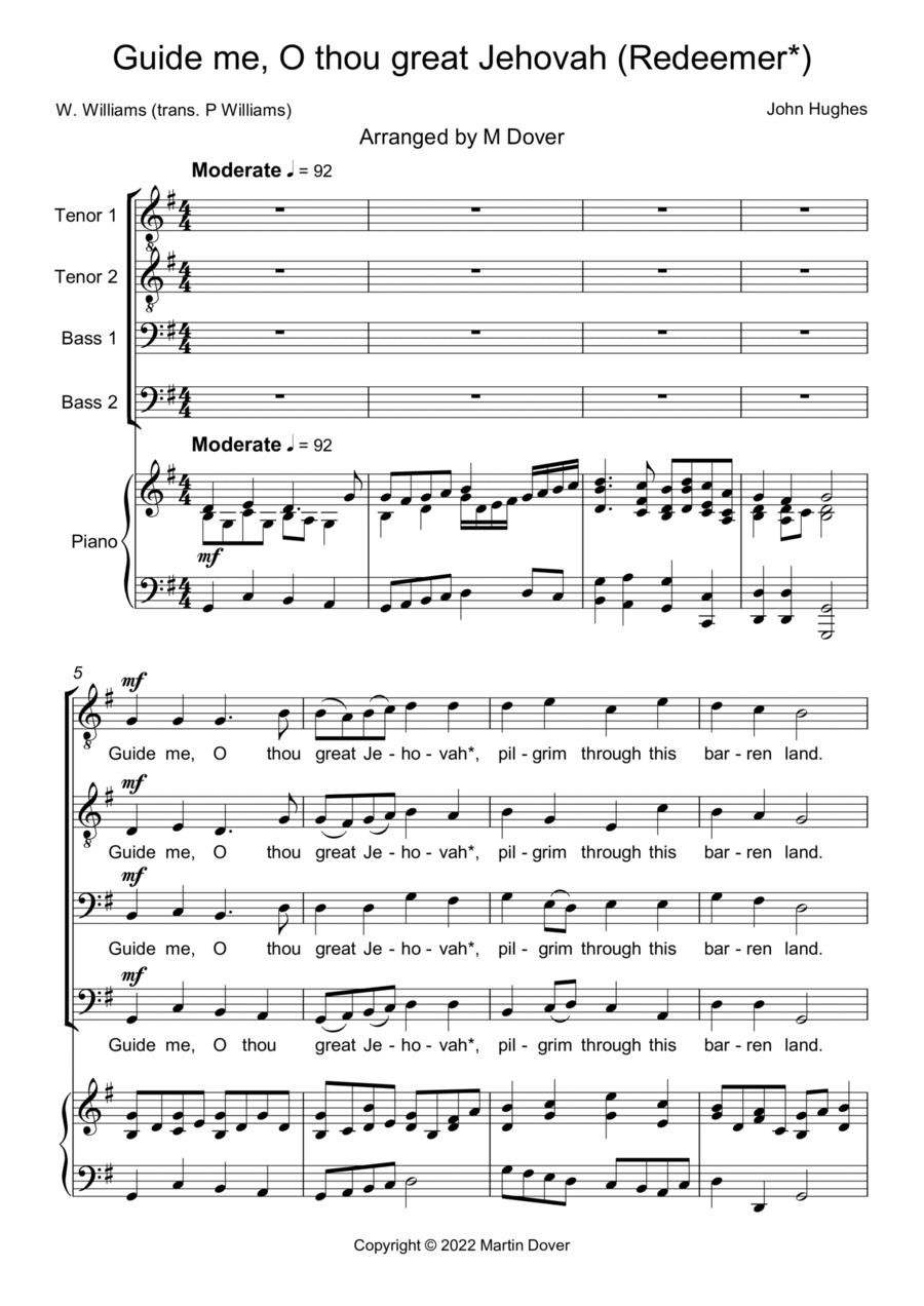 Guide me, O thou great Jehovah / Redeemer - 4 part Choir - TTBB - Lower Voices TTBB scores gallery preview page 1
