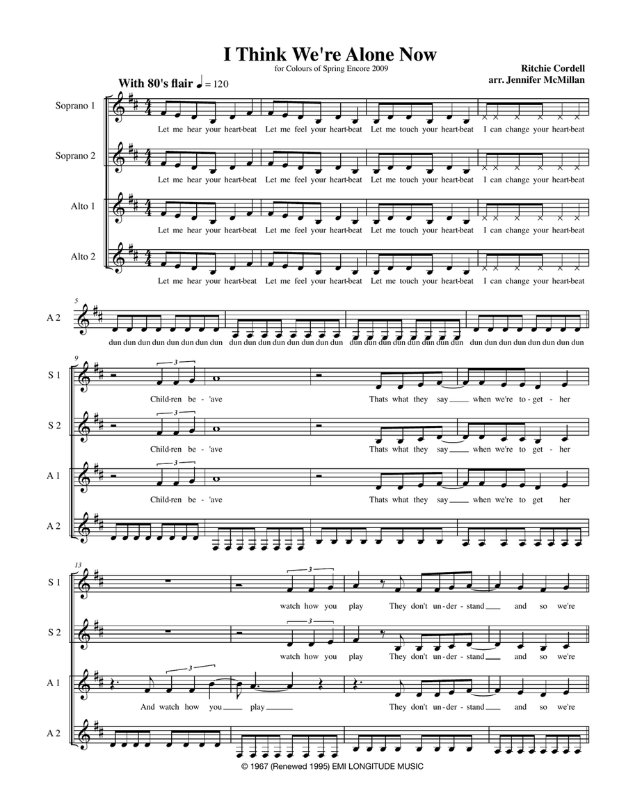 I Think We're Alone Now SSA scores gallery preview page 1
