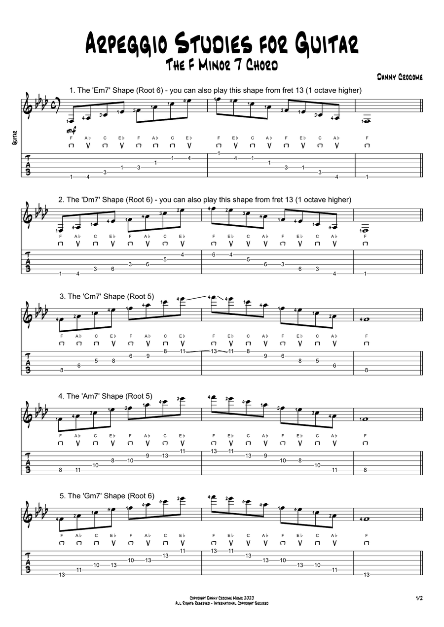 Arpeggio Studies for Guitar - The F Minor 7 Chord Electric Guitar scores gallery preview page 1