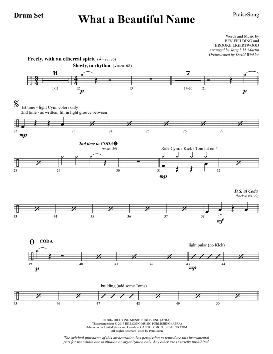 What a Beautiful Name (arr. Joseph M. Martin) - Drums Choir scores gallery preview page 1