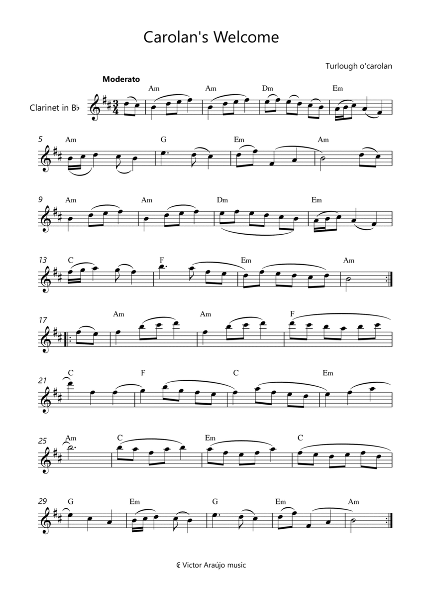 Carolan's Welcome - Clarinet Lead Sheet image number null
