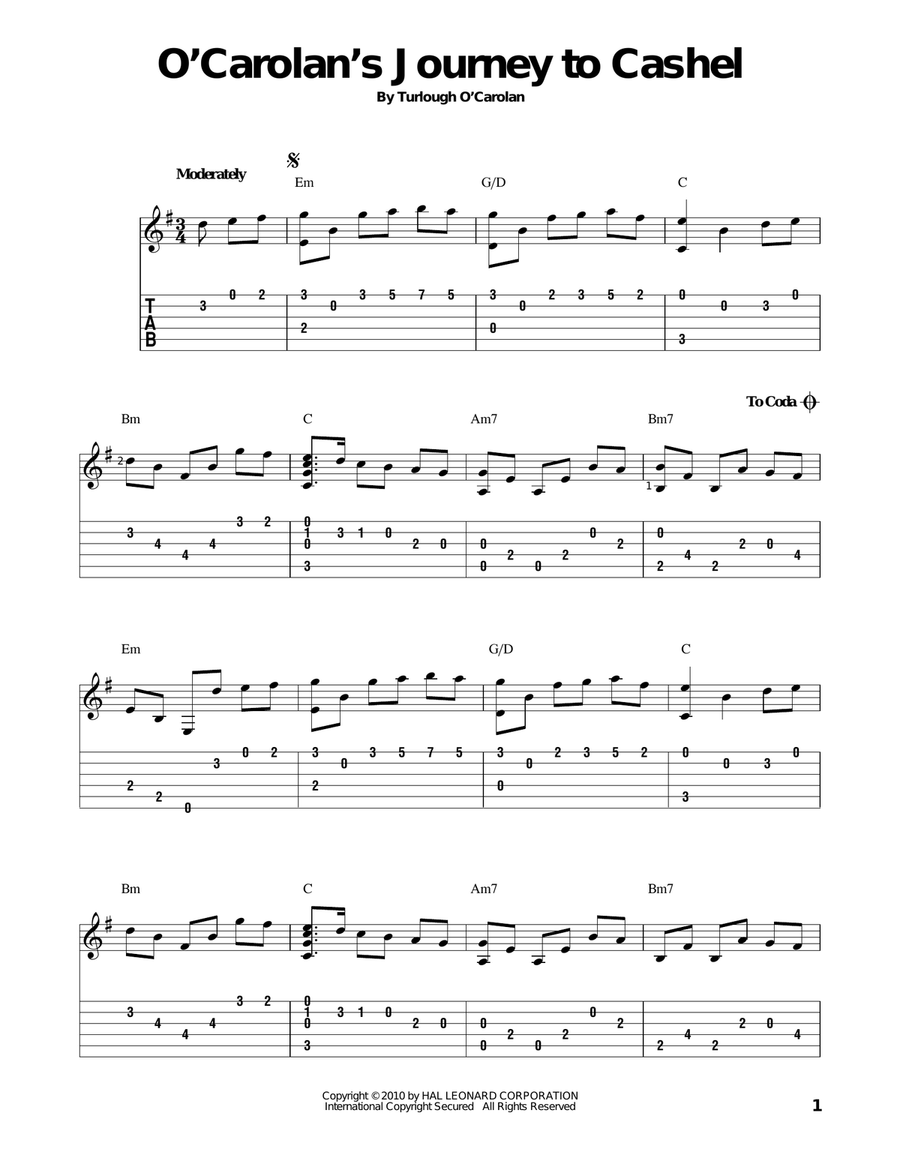O'Carolan's Journey To Cashel Guitar Solo scores gallery preview page 1