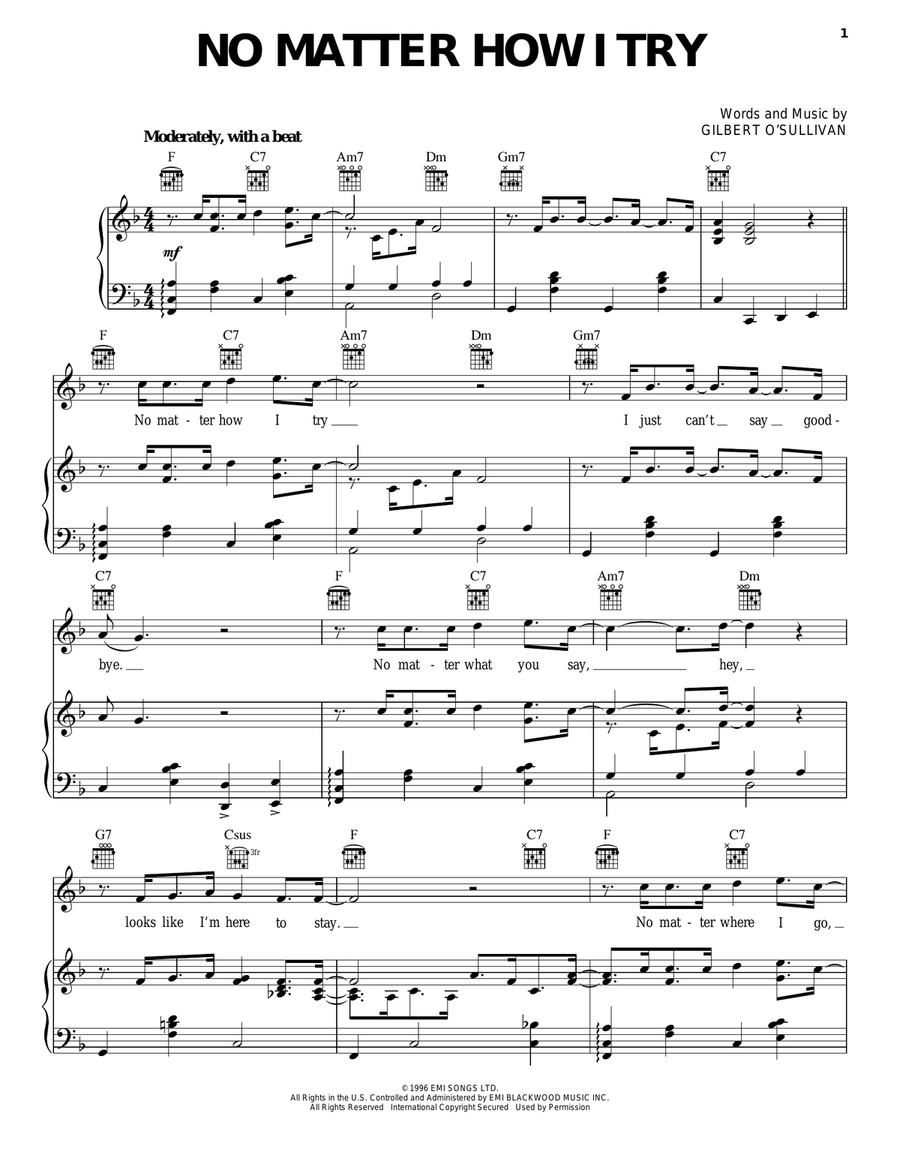 No Matter How I Try Piano, Vocal, Guitar scores gallery preview page 1