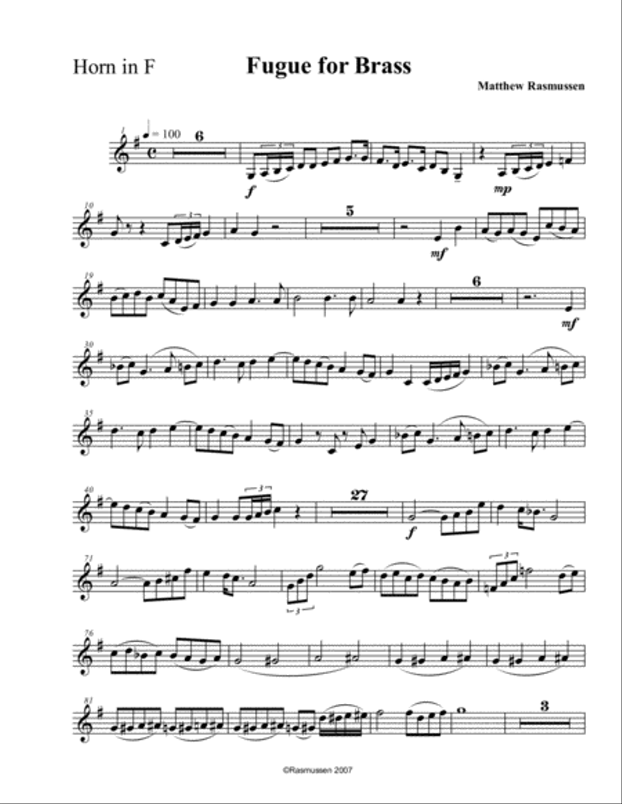 Fugue for Brass Quintet Brass Quintet scores gallery preview page 5