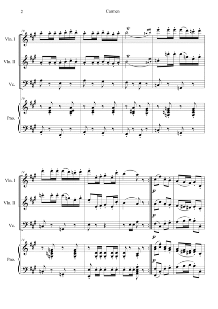 Carmen No.1 Prelude Piano Quartet scores gallery preview page 2