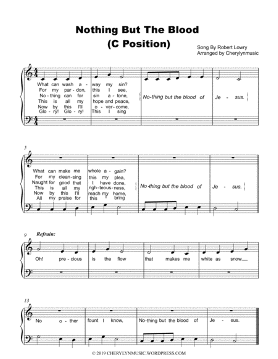 Nothing But The Blood of Jesus (Easy Piano) (C Position) image number null