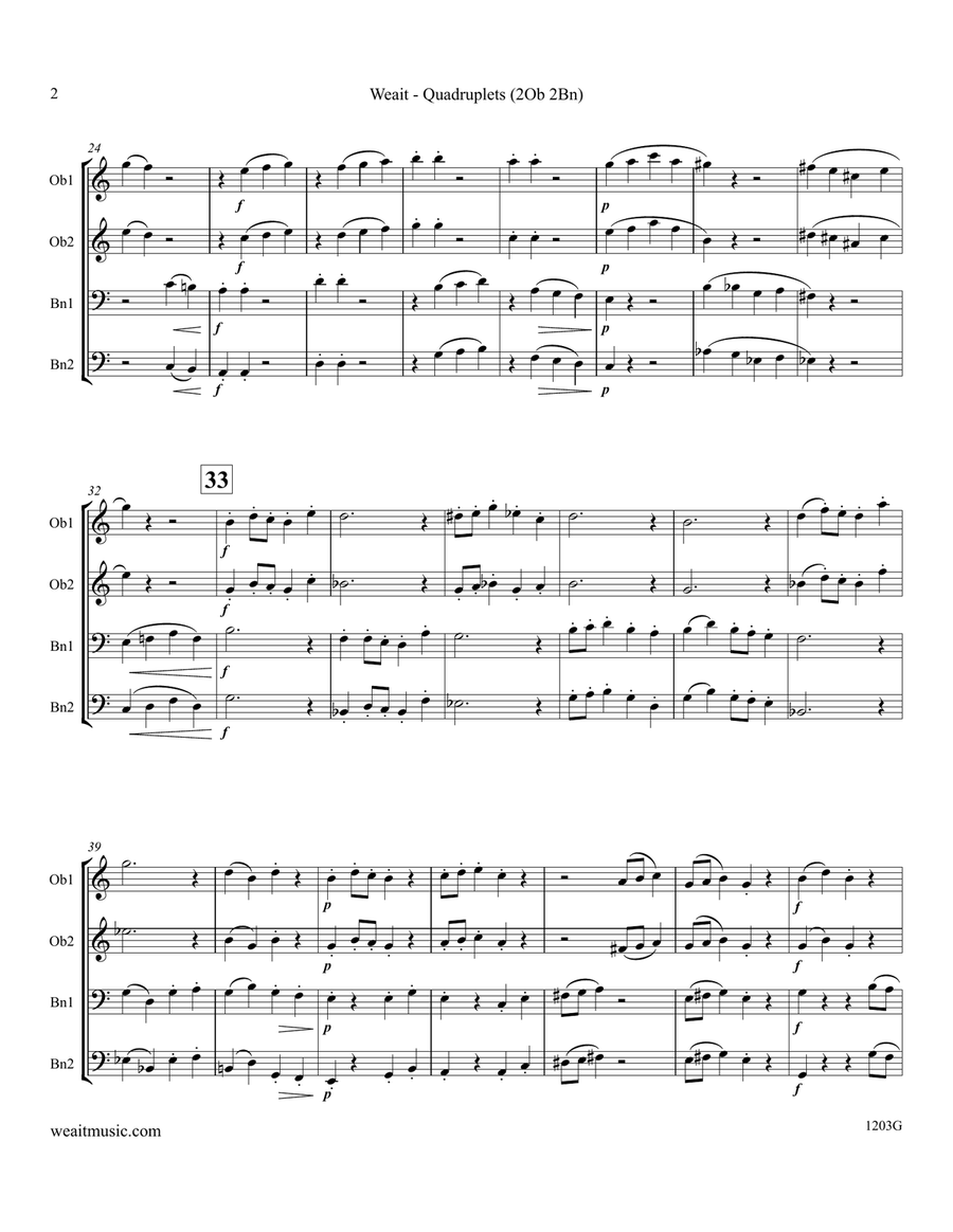 Quadruplets for 2 oboes & 2 bassoons (1'15) Woodwind Quartet scores gallery preview page 2