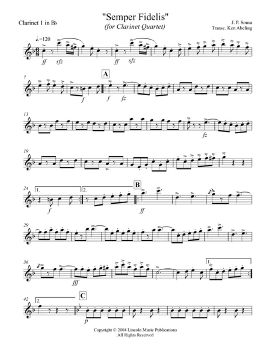 March - Semper Fidelis (for Clarinet Quartet) Clarinet Quartet scores gallery preview page 6