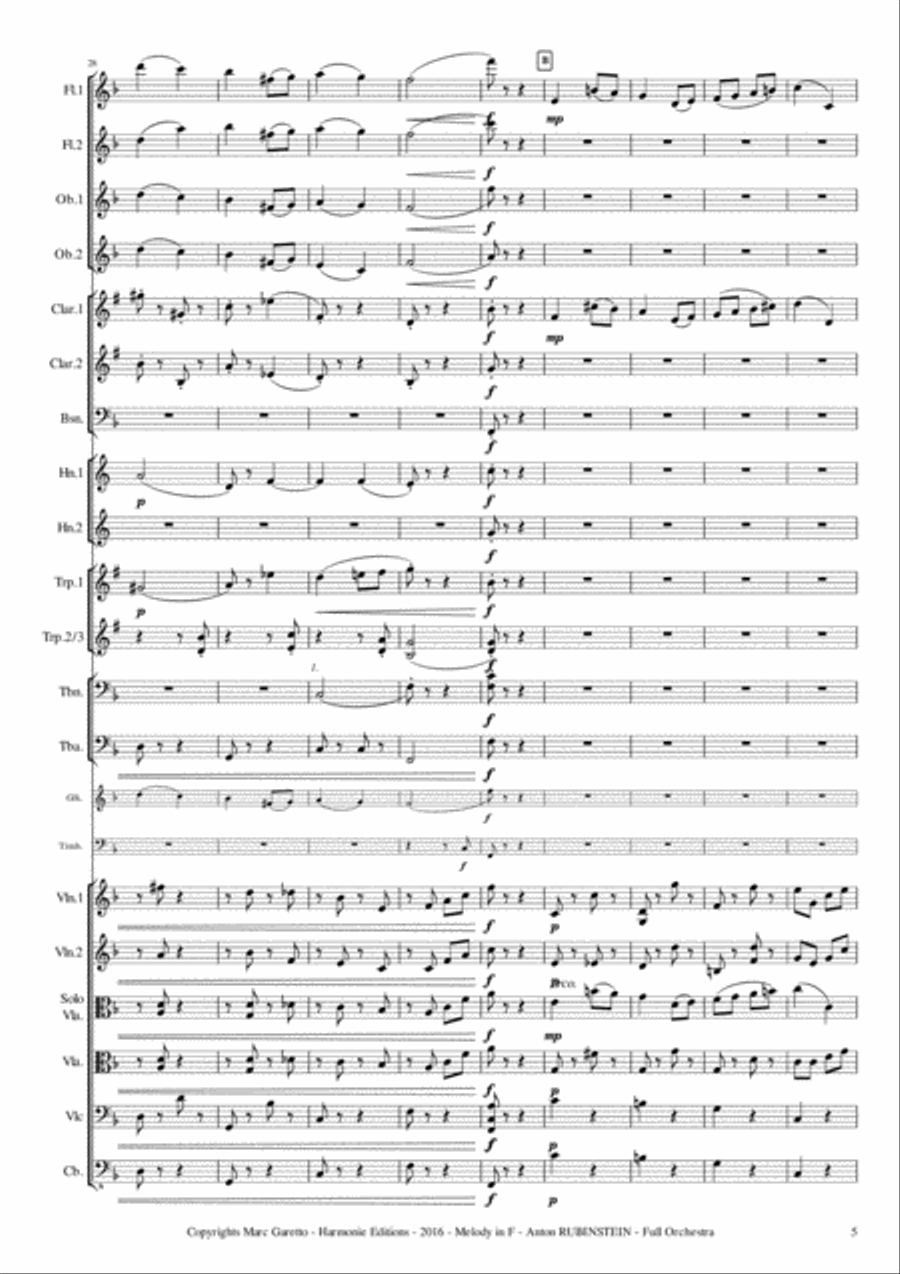 Melody in F for Full Orchestra // Anton RUBINSTEIN - Vincent D'INDY - Marc GARETTO Full Orchestra scores gallery preview page 5
