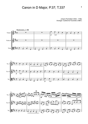 Johann Pachelbel - Canon in D Major, P.37; T.337. Arrangement for Violin Duet and Viola.