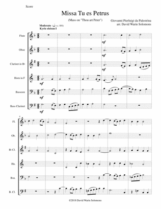 Missa Tu Es Petrus (Mass on Thou art Peter) wind sextet (wind quintet with added bass clarinet)