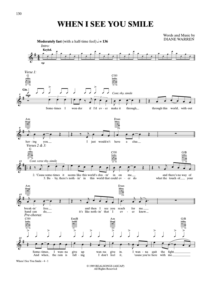 When I See You Smile by Diane Warren Acoustic Guitar - Digital Sheet Music