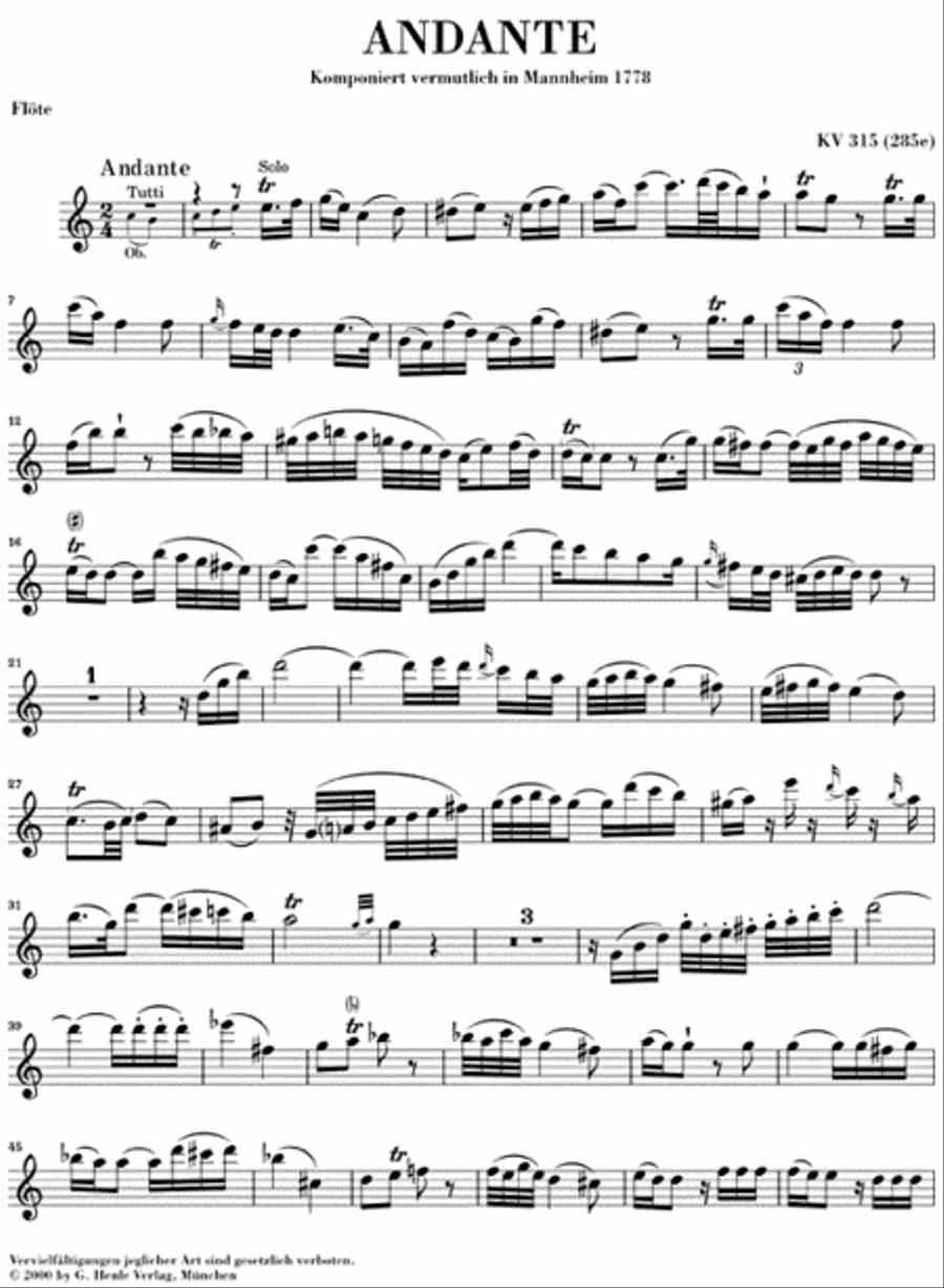 Andante for Flute and Orchestra C Major, K. 315 Flute Solo scores gallery preview page 4