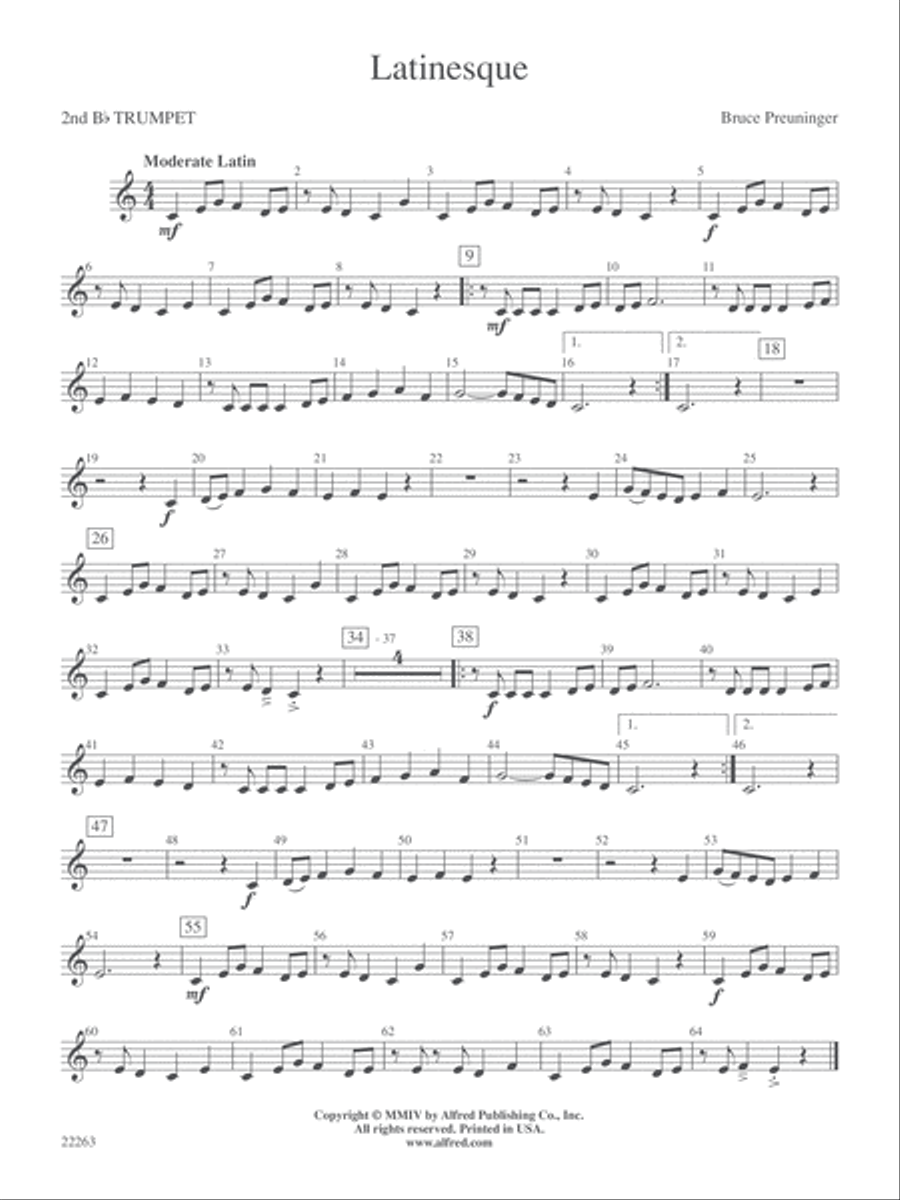 Latinesque: 2nd B-flat Trumpet Concert Band scores gallery preview page 1