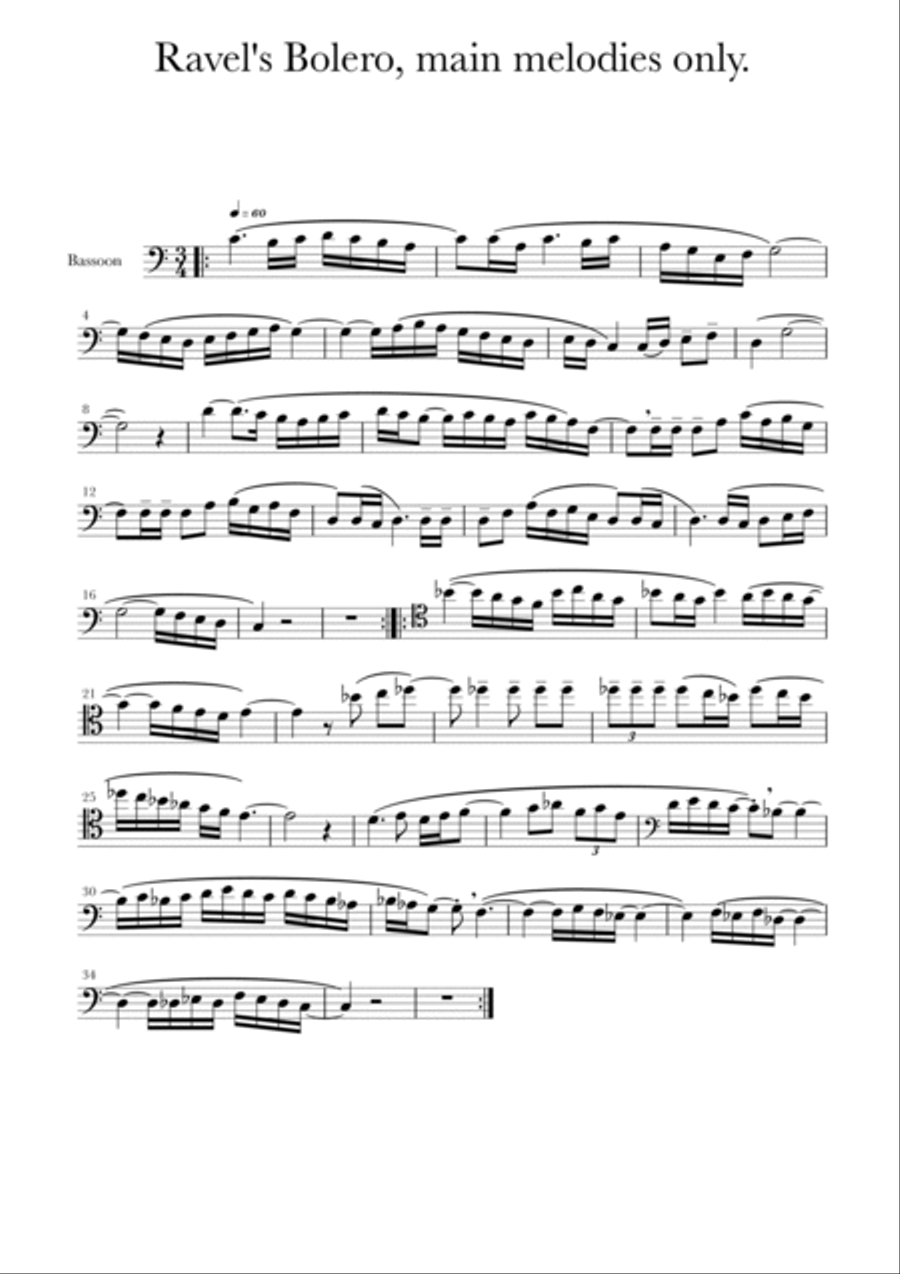 Ravel's Bolero, main melodies. Piano scores gallery preview page 4
