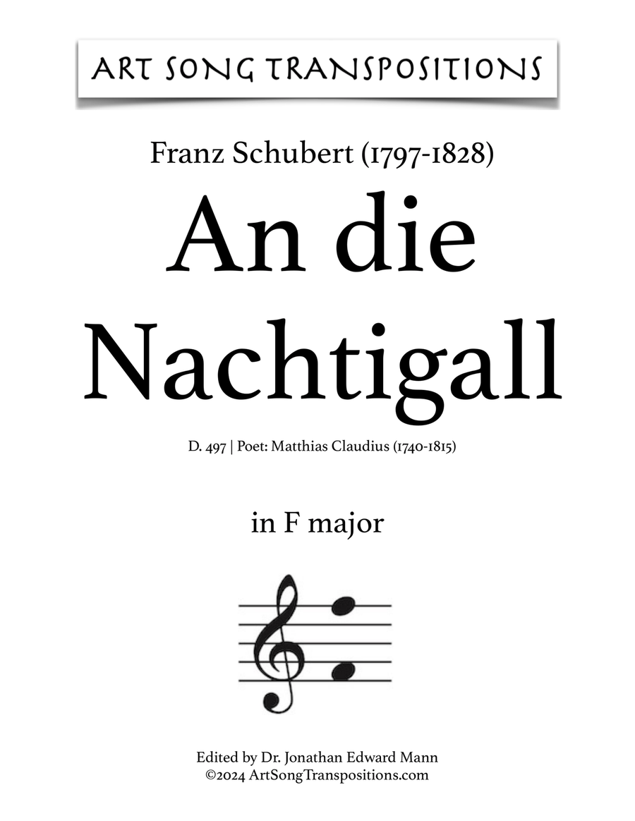 SCHUBERT: An die Nachtigall, D. 497 (transposed to F major) Voice scores gallery preview page 1