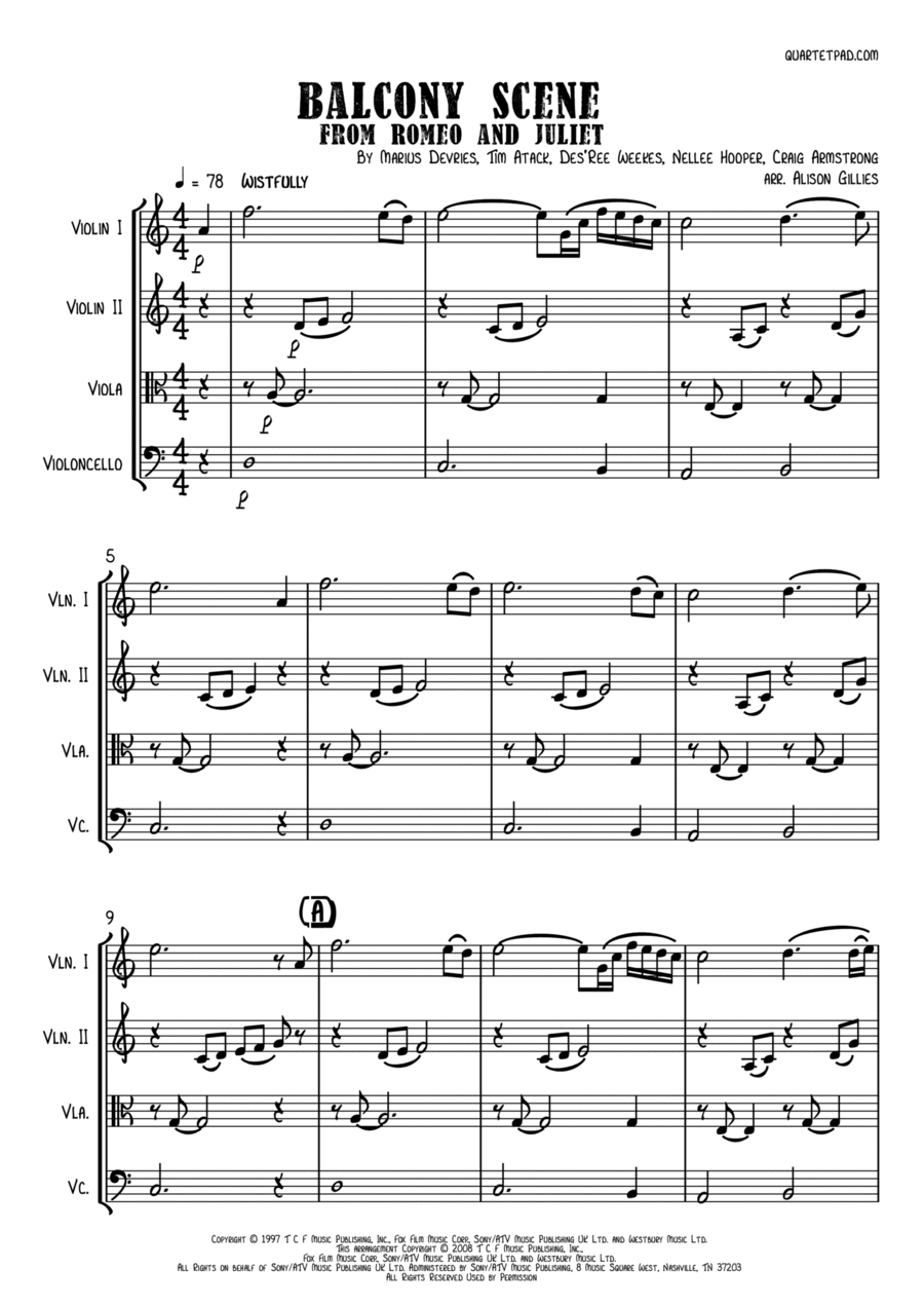 Balcony Scene String Quartet scores gallery preview page 1