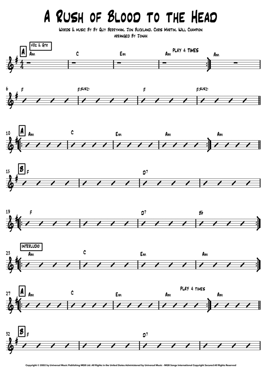 Rush Of Blood (a Rush Of Blood To The Head) Piano scores gallery preview page 1