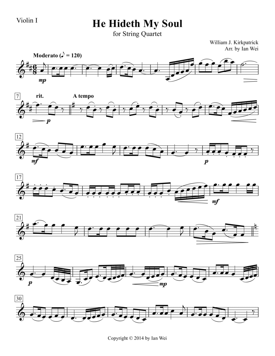 He Hideth My Soul for String Quartet String Quartet scores gallery preview page 1