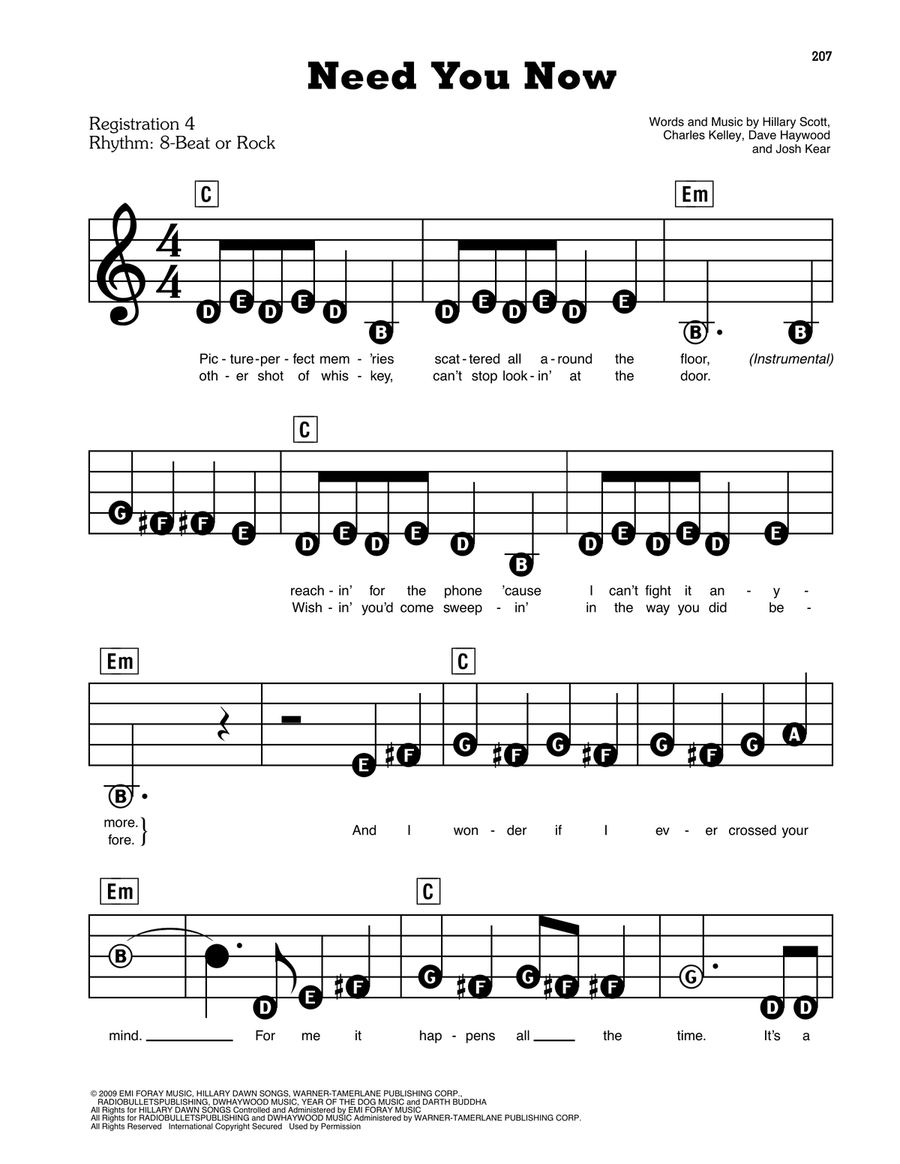 Need You Now Electronic Keyboard scores gallery preview page 1
