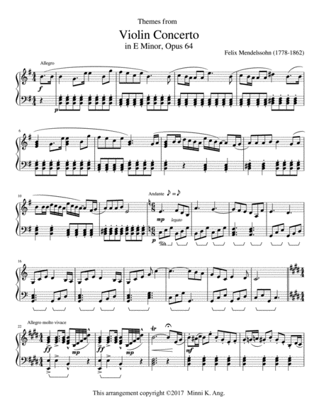 Mendelssohn's 2nd Violin Concerto for Easy Piano image number null