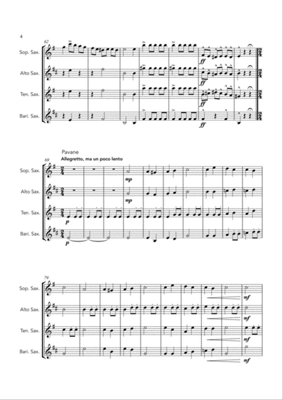Capriol Suite Movement 1 and 2, Warlock - SATB saxophone quartet Saxophone Quartet scores gallery preview page 4