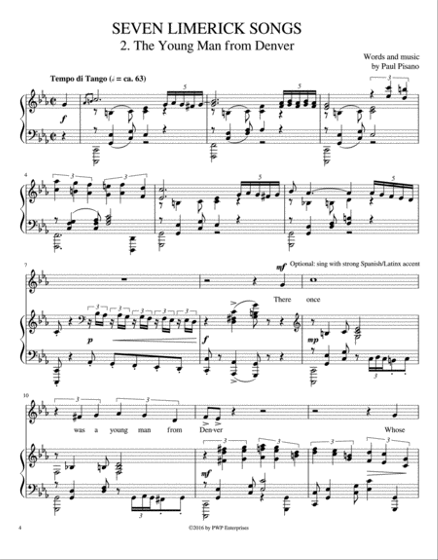 SEVEN LIMERICK SONGS: Complete Cycle for Medium High Voice and Piano High Voice scores gallery preview page 4