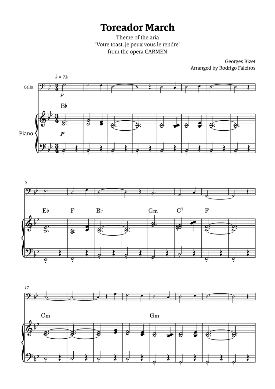 Toreador March (from the opera Carmen) - easy version Chamber Music scores gallery preview page 1