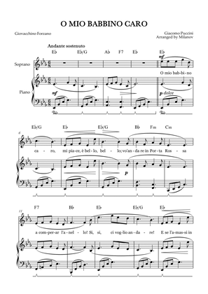 O Mio Babbino Caro | Female Voice Soprano | E-flat Major | Piano accompaniment | Pedal | Chords
