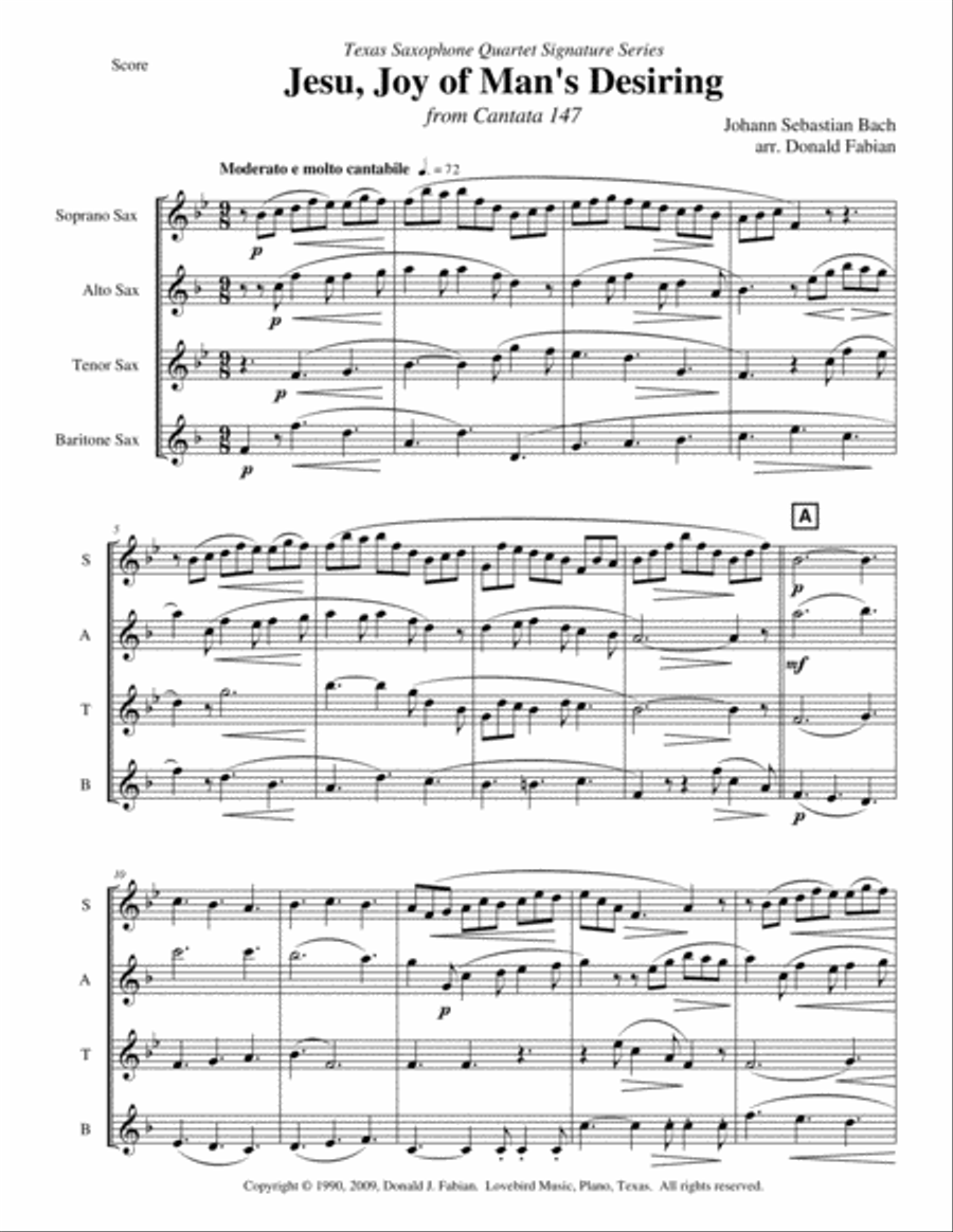 Jesu, Joy of Man's Desiring Saxophone Quartet scores gallery preview page 2