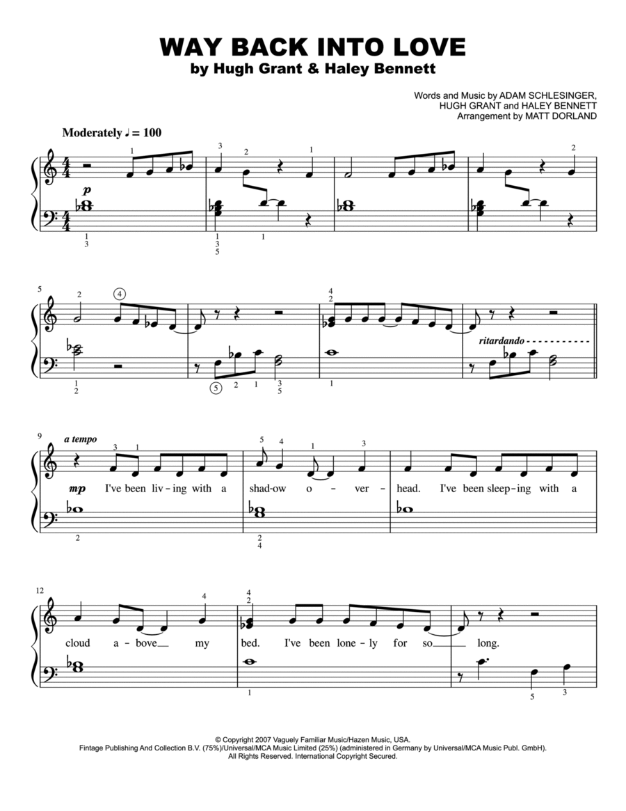 Way Back Into Love Easy Piano scores gallery preview page 1