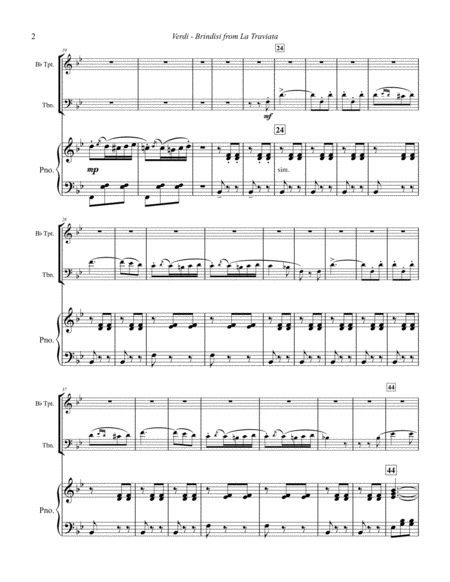Brindisi Song, duet from La Traviata for Trumpet, Trombone and Piano accompaniment image number null