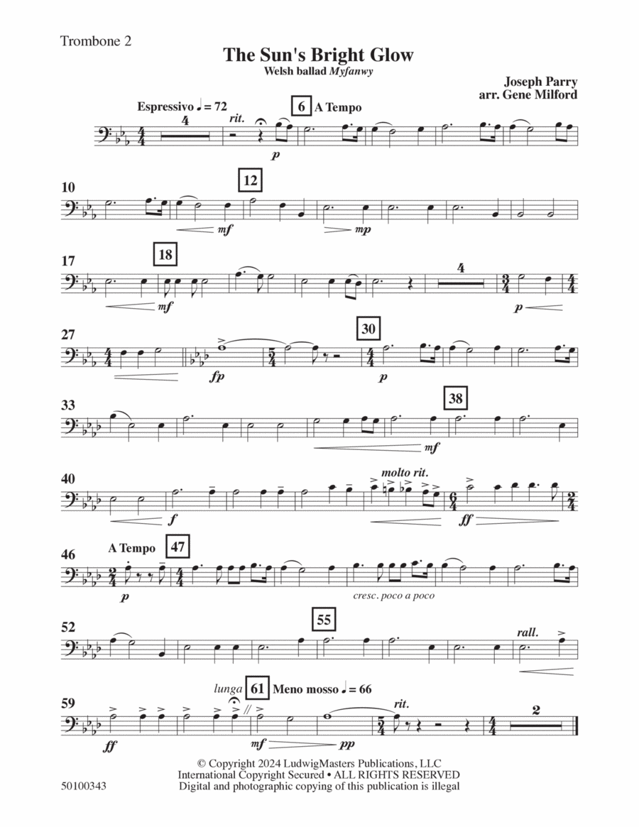 The Sun's Bright Glow (arr. Gene Milford) - Trombone 2 Concert Band scores gallery preview page 1