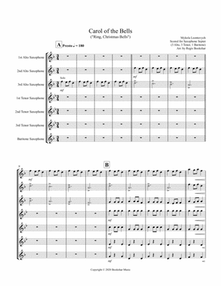 Carol of the Bells (F min) (Saxophone Septet - 3 Alto, 3 Tenor, 1 Bari)