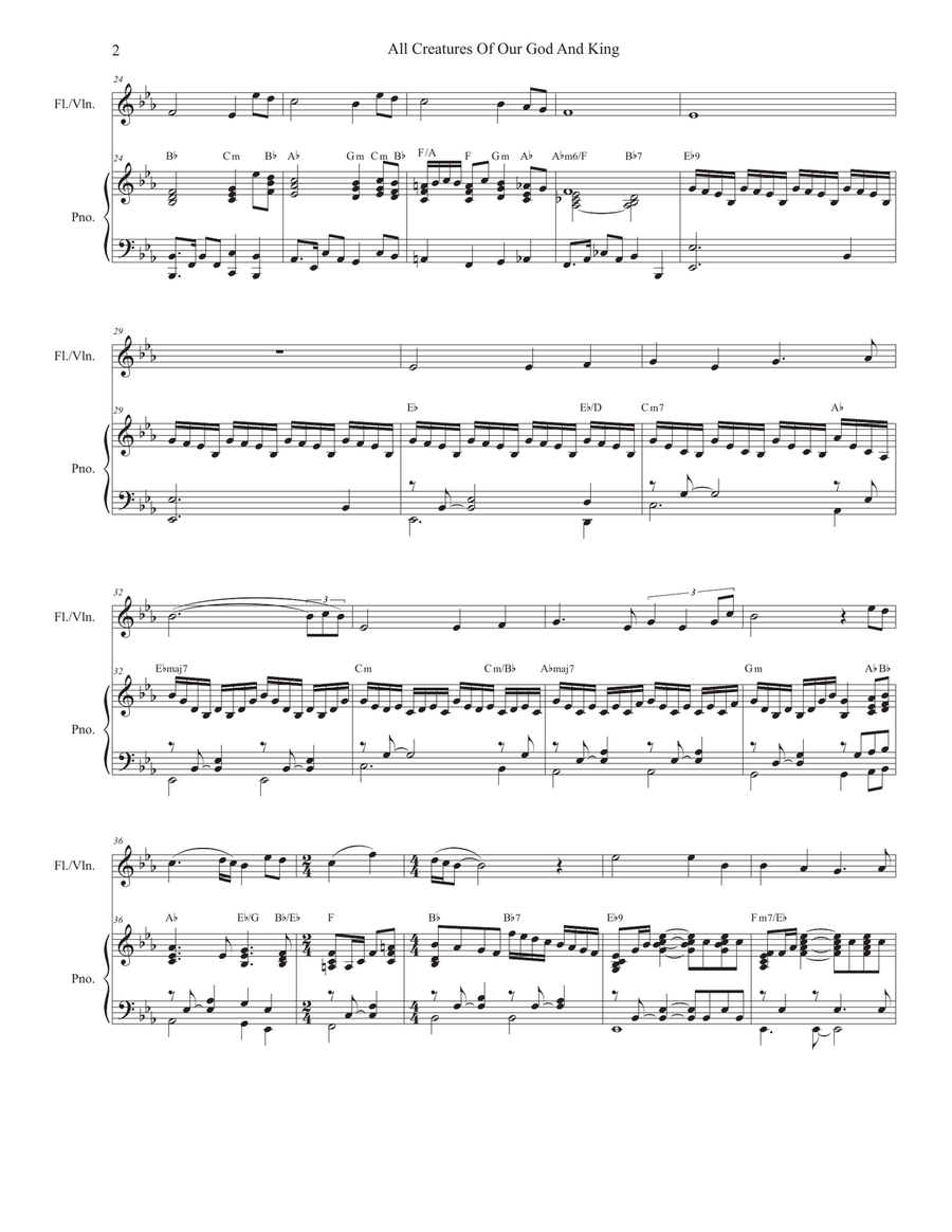 All Creatures Of Our God And King (Flute or Violin solo and Piano) All Creatures Of Our God And King (Flute or Violin solo and Piano) Flute scores gallery preview page 2