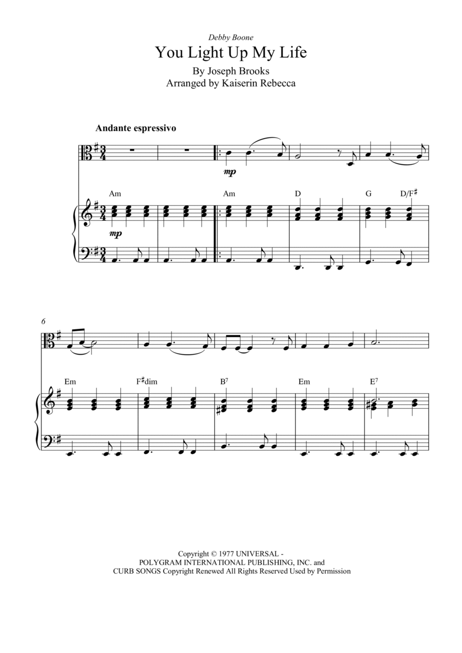 You Light Up My Life You Light Up My Life Viola scores gallery preview page 1