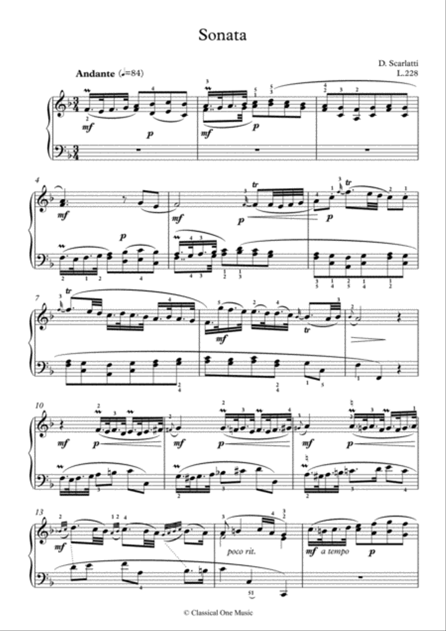 Scarlatti-Sonata in F-Major L.228 K.256(piano) Piano Solo scores gallery preview page 2