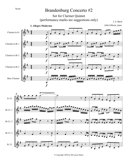 Bach Brandenburg Concerto #2 for clarinet quintet or choir image number null