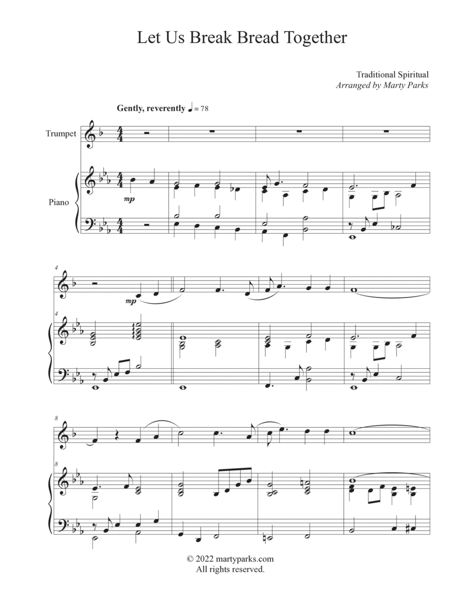 Let Us Break Bread Together (Trumpet-Piano) Trumpet Solo scores gallery preview page 1