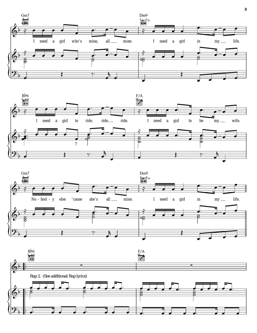 I Need A Girl (Part One) Piano, Vocal, Guitar scores gallery preview page 3