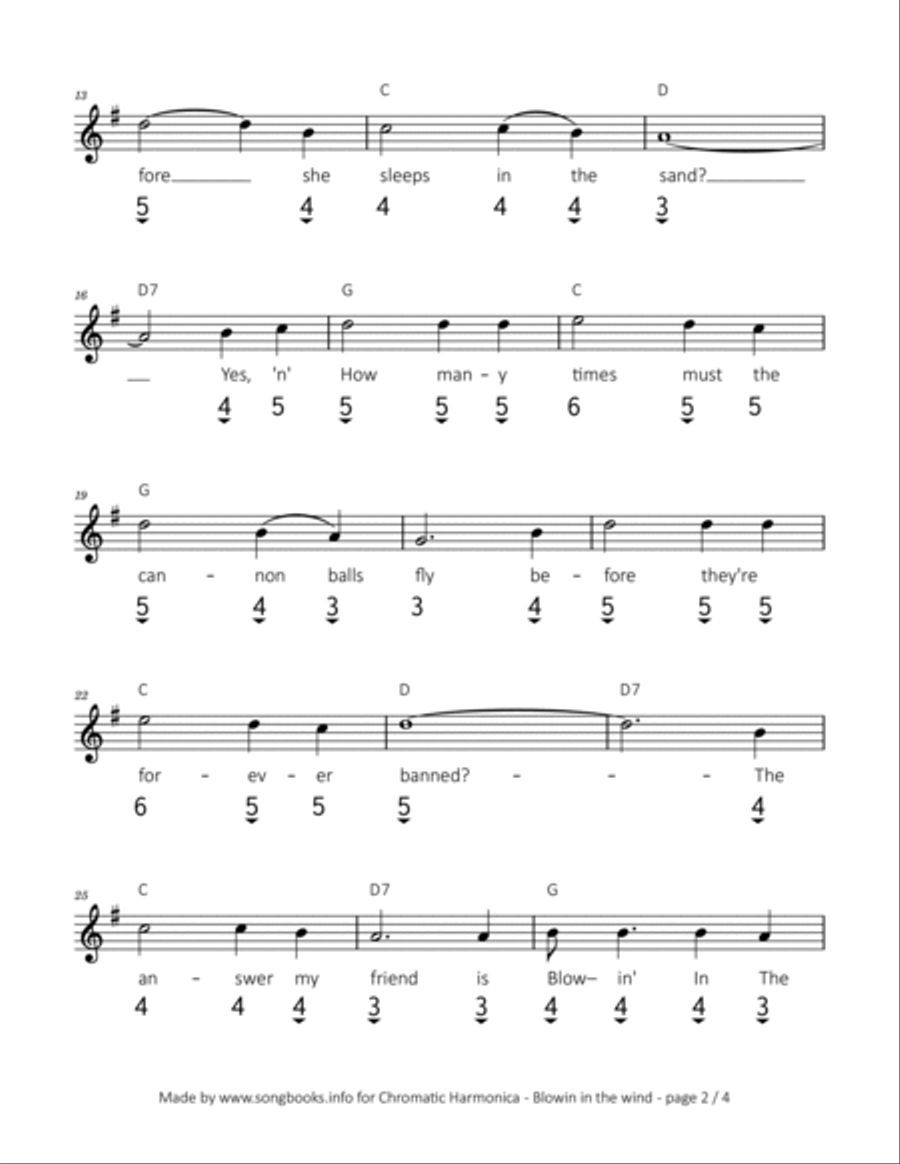 Blowin' In The Wind Harmonica scores gallery preview page 2