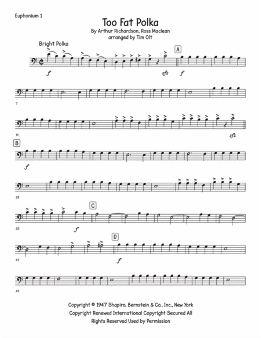 Too Fat Polka (She's Too Fat For Me) Brass Quartet scores gallery preview page 6