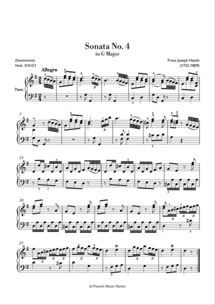 Haydn - Divertimento Sonata No. 4 in G Major - Intermediate Chamber Music scores gallery preview page 2