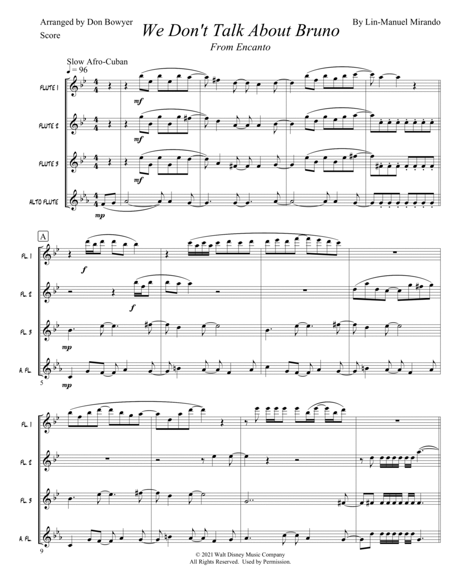 We Don't Talk About Bruno Flute Quartet scores gallery preview page 1