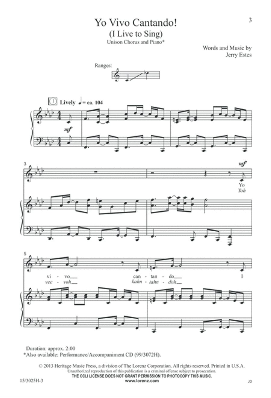 Yo Vivo Cantando! Unison Choir scores gallery preview page 3