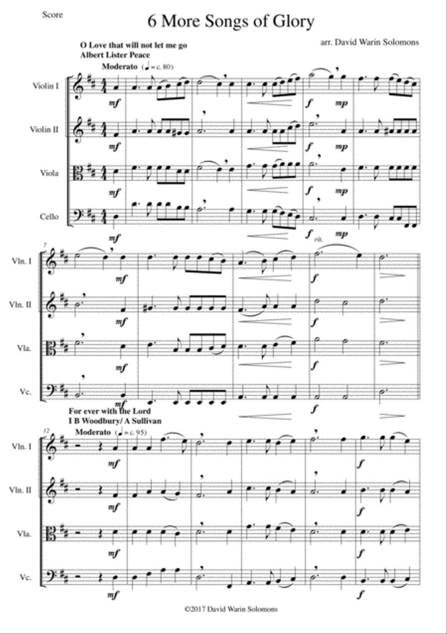 6 more Songs of Glory for string quartet image number null