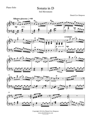 Sonata in D for Piano Solo - 3rd Mvt.