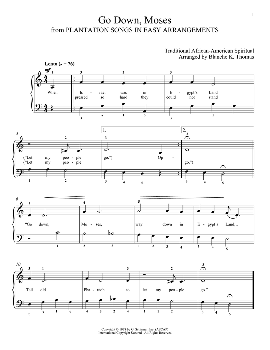Go Down, Moses Go Down, Moses Piano Solo scores gallery preview page 1