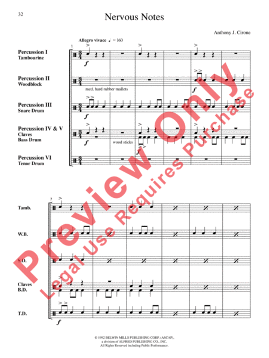 The Anthony J. Cirone Intermediate Percussion Ensemble Collection Percussion Ensemble scores gallery preview page 33