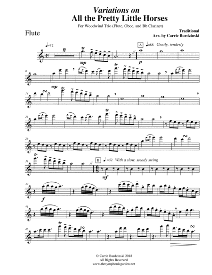Variations on All the Pretty Little Horses - woodwind trio Woodwind Trio scores gallery preview page 6